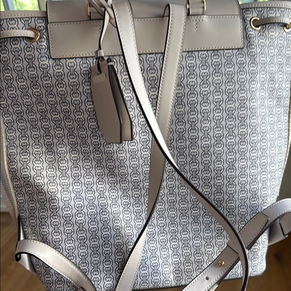 Tory Burch Gray and Cream Backpack with Modern Design